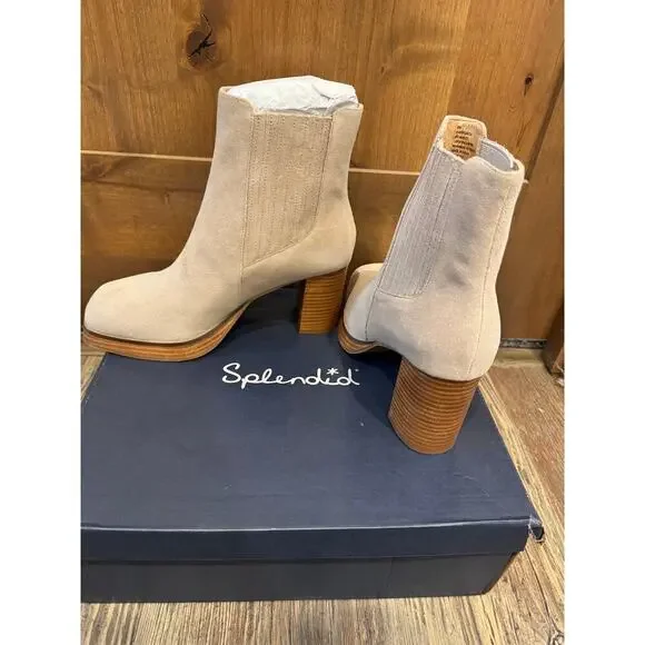 Splendid Andromeda Platform Suede Bootie, Chunky Wood Platform, Beige, 9, NWT - Picture 2 of 11